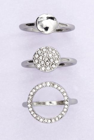 Silver Coloured Pave Ring Three Pack